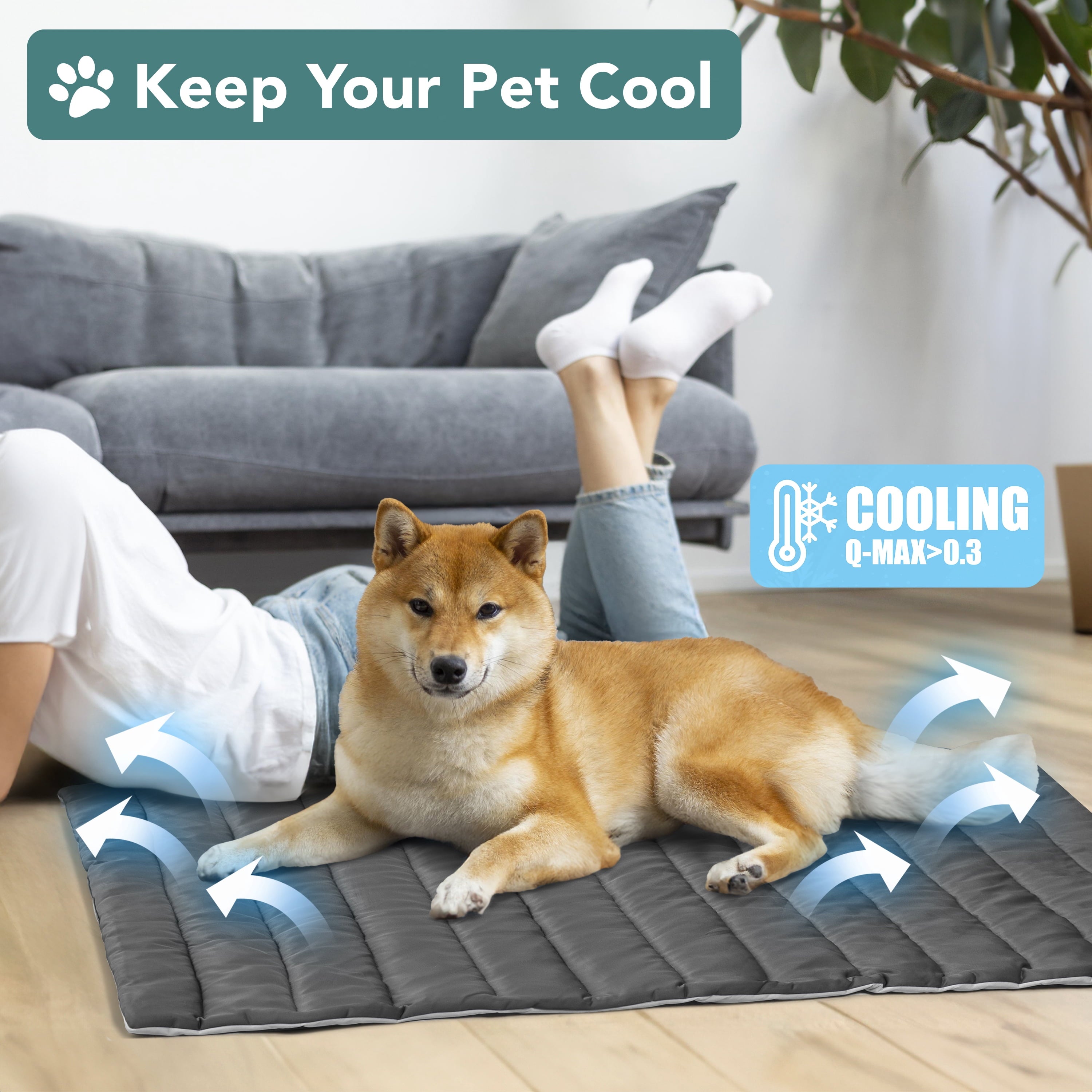 Cooling Mat for Dog, Premium Pet Cooling Blanket for Crate Kennel, Indoor Cat Cool Sleeping Pad, Q-MAX Cold Sofa Couch Cover for Summer (Gray/Light Grey, Small (24X32))