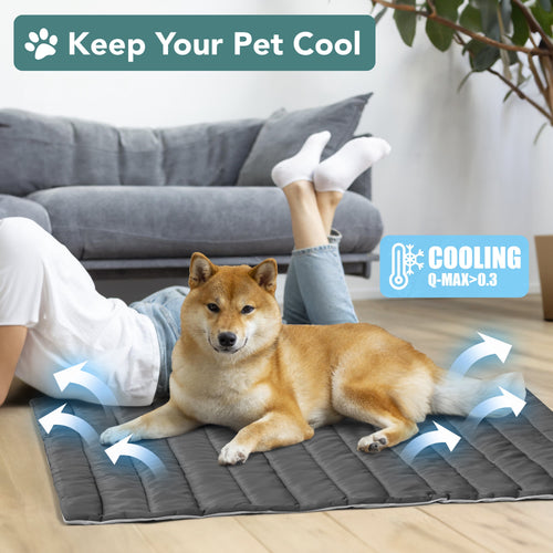 Cooling Mat for Dog, Premium Pet Cooling Blanket for Crate Kennel, Indoor Cat Cool Sleeping Pad, Q-MAX Cold Sofa Couch Cover for Summer (Gray/Light Grey, Small (24X32))