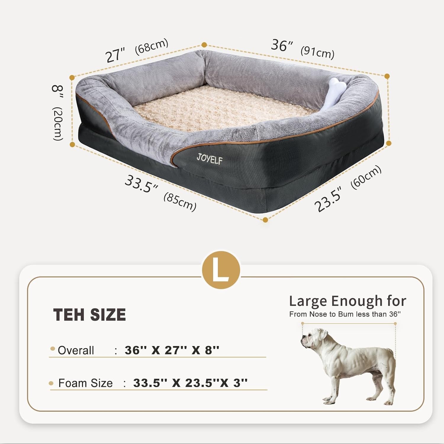 Large Orthopedic Memory Foam Dog Bed with Removable Washable Cover and Complimentary Squeaker Toy