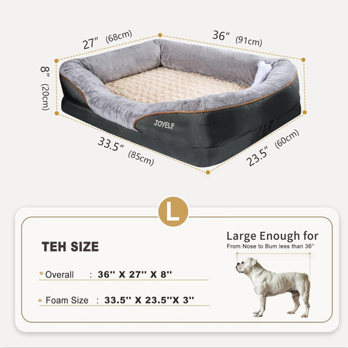 Large Orthopedic Memory Foam Dog Bed with Removable Washable Cover and Complimentary Squeaker Toy