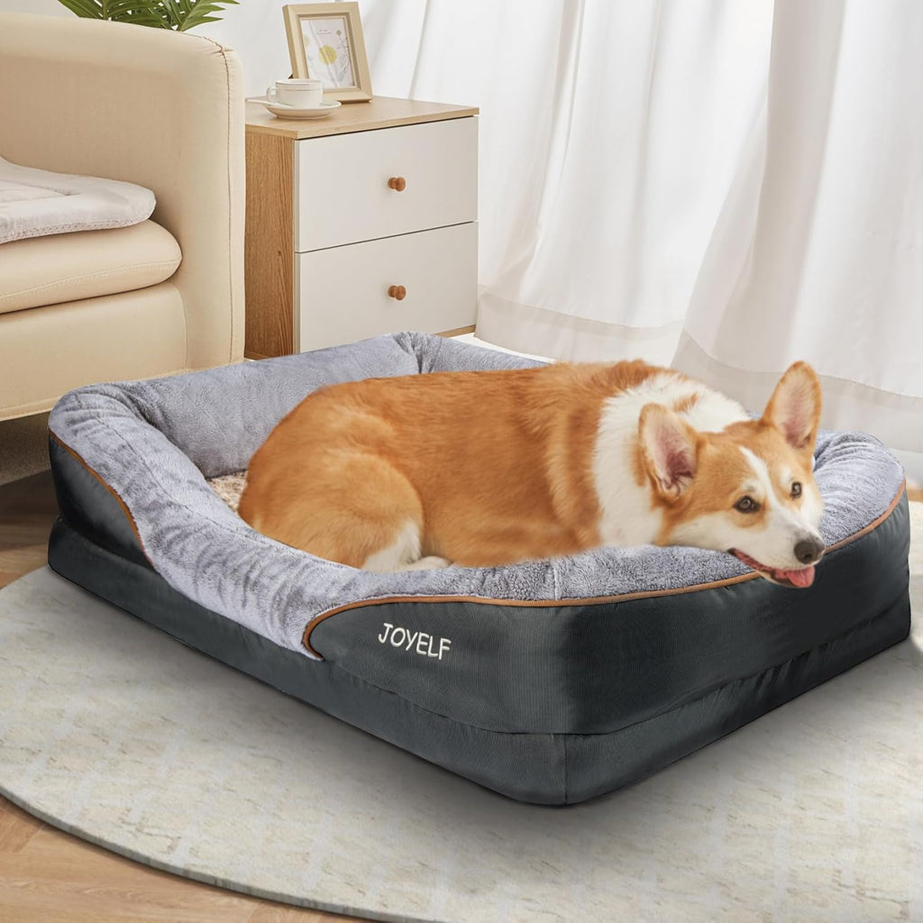 Large Orthopedic Memory Foam Dog Bed with Removable Washable Cover and Complimentary Squeaker Toy