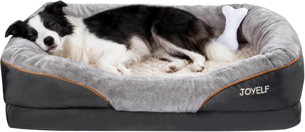 Large Orthopedic Memory Foam Dog Bed with Removable Washable Cover and Complimentary Squeaker Toy