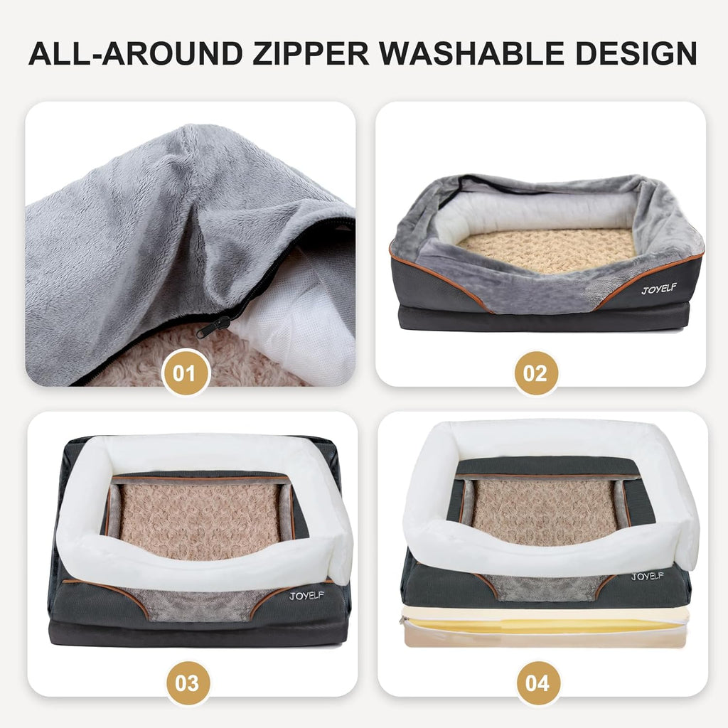 Large Orthopedic Memory Foam Dog Bed with Removable Washable Cover and Complimentary Squeaker Toy
