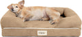 Orthopedic Memory Foam Small Dog Bed with Calming Couch Design, Wall Rim Pillow, Water-Resistant Liner, Washable Cover, and Non-Slip Bottom in Khaki Beige