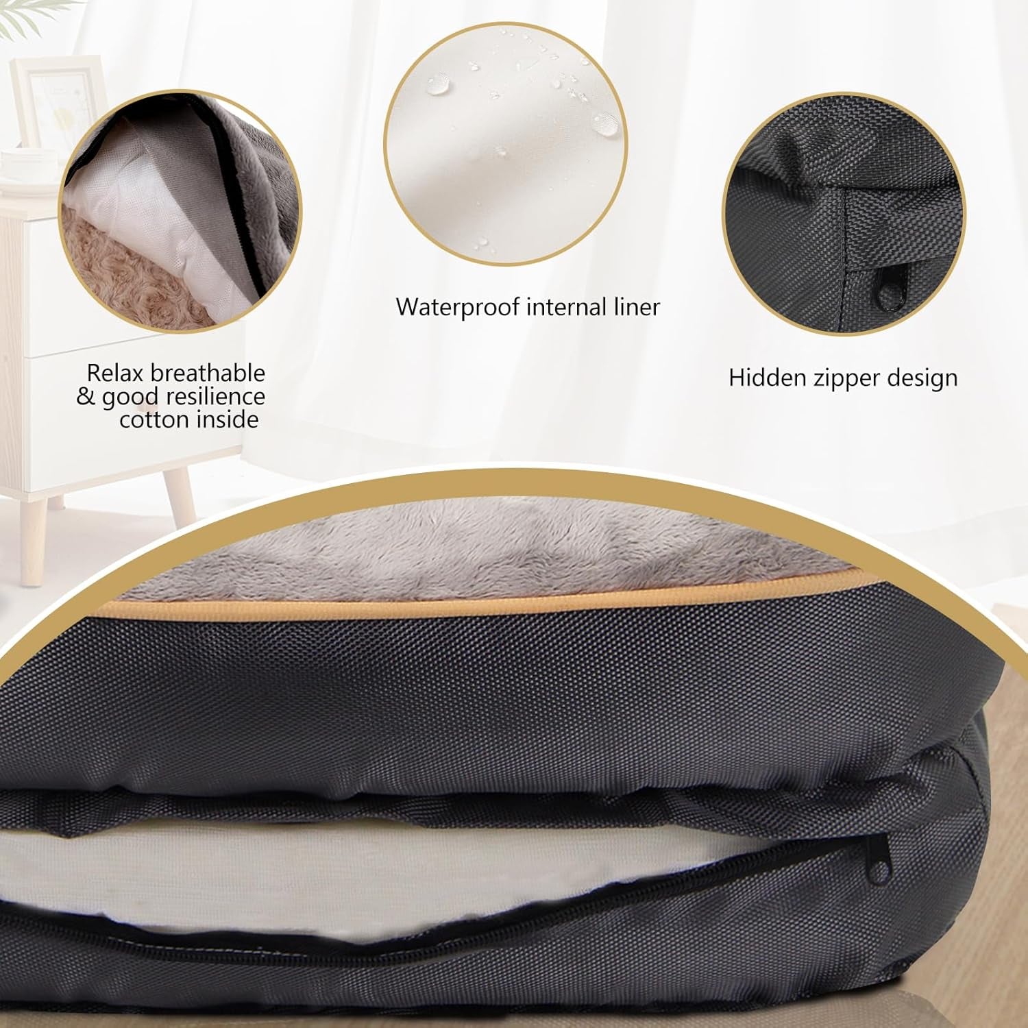 Large Orthopedic Memory Foam Dog Bed with Removable Washable Cover and Complimentary Squeaker Toy