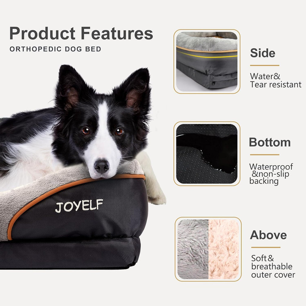 Large Orthopedic Memory Foam Dog Bed with Removable Washable Cover and Complimentary Squeaker Toy