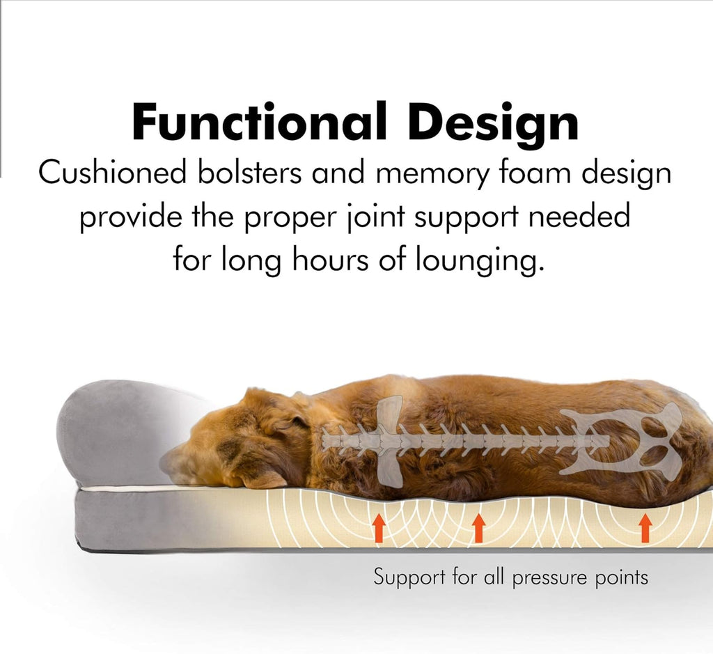 Orthopedic Memory Foam Small Dog Bed with Calming Couch Design, Wall Rim Pillow, Water-Resistant Liner, Washable Cover, and Non-Slip Bottom in Khaki Beige