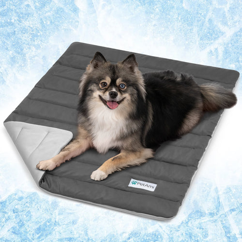 Cooling Mat for Dog, Premium Pet Cooling Blanket for Crate Kennel, Indoor Cat Cool Sleeping Pad, Q-MAX Cold Sofa Couch Cover for Summer (Gray/Light Grey, Small (24X32))