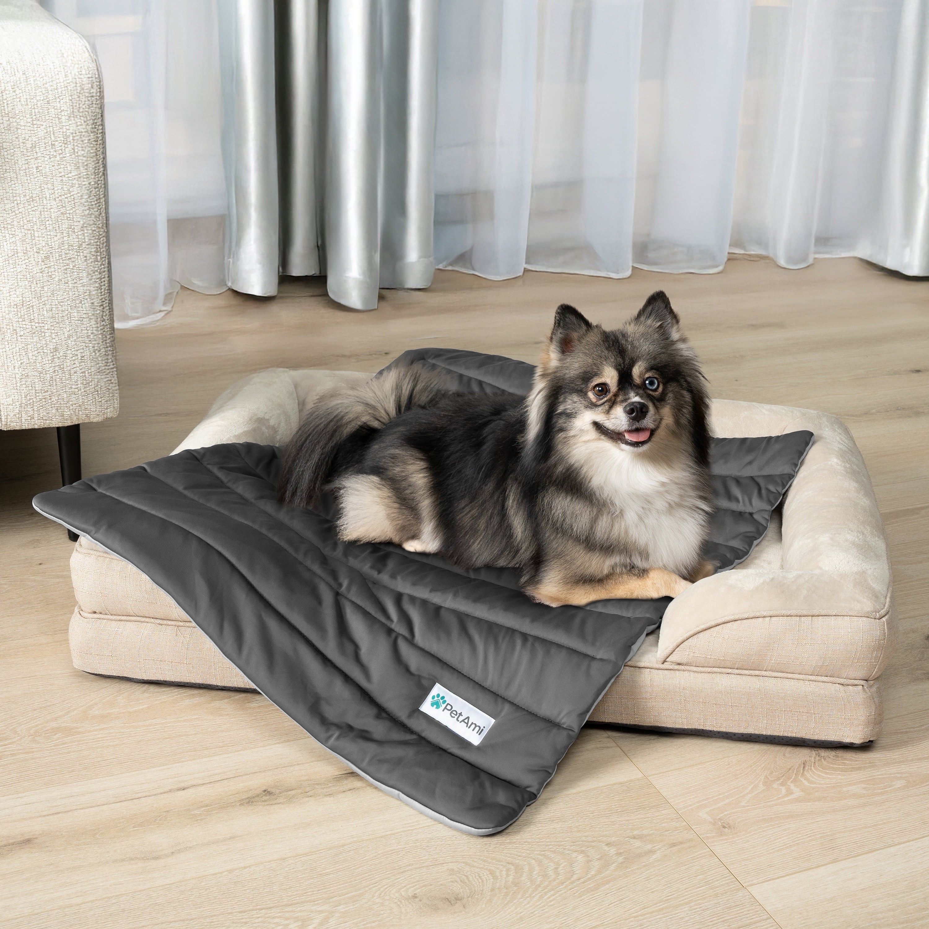 Cooling Mat for Dog, Premium Pet Cooling Blanket for Crate Kennel, Indoor Cat Cool Sleeping Pad, Q-MAX Cold Sofa Couch Cover for Summer (Gray/Light Grey, Small (24X32))
