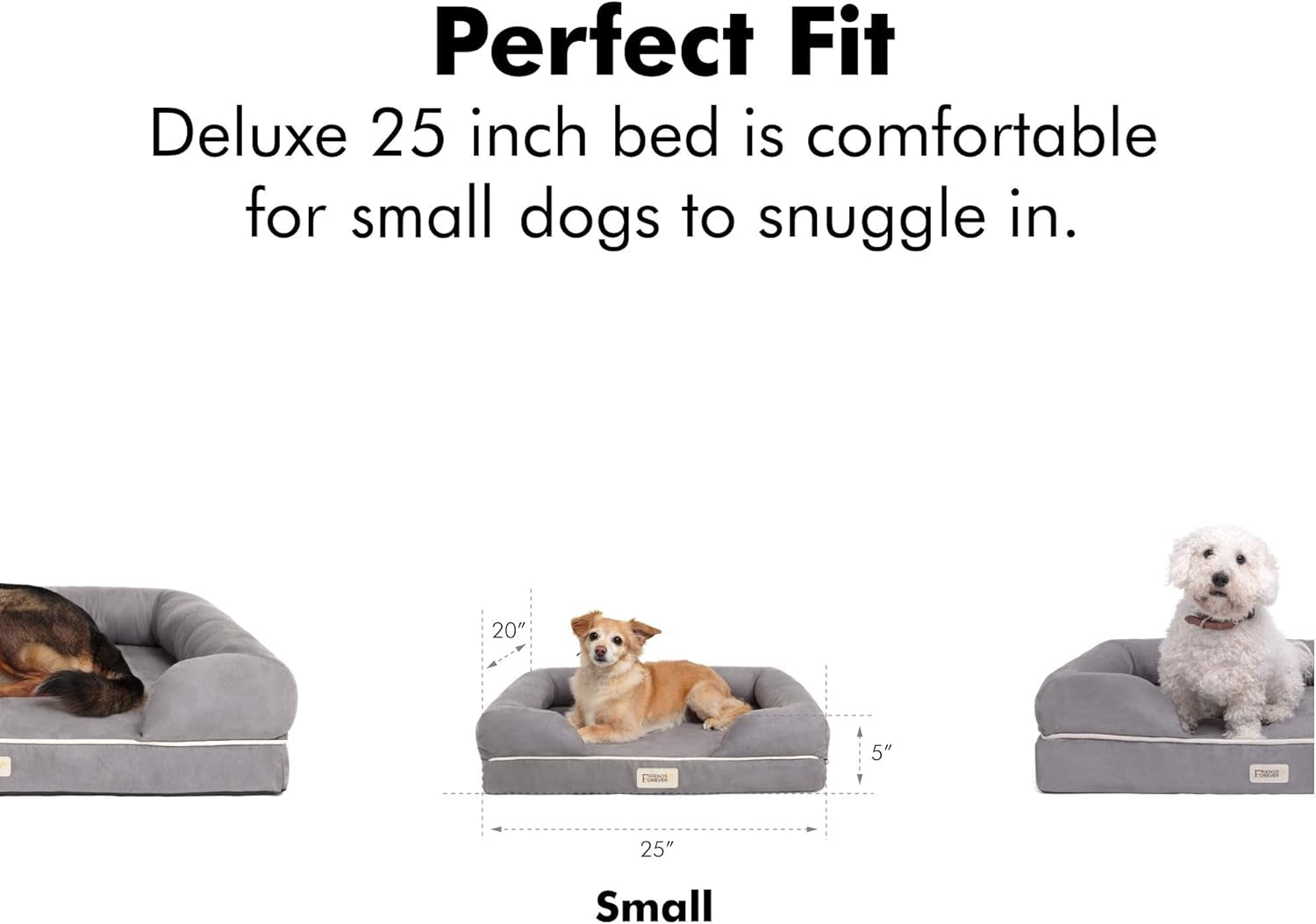 Orthopedic Memory Foam Small Dog Bed with Calming Couch Design, Wall Rim Pillow, Water-Resistant Liner, Washable Cover, and Non-Slip Bottom in Khaki Beige